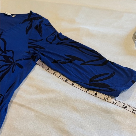 Reitman's Blue V-Neck Tunic, Black Leaf Print, Asymmetrical Hem Women's Sz XXL - Picture 9 of 11